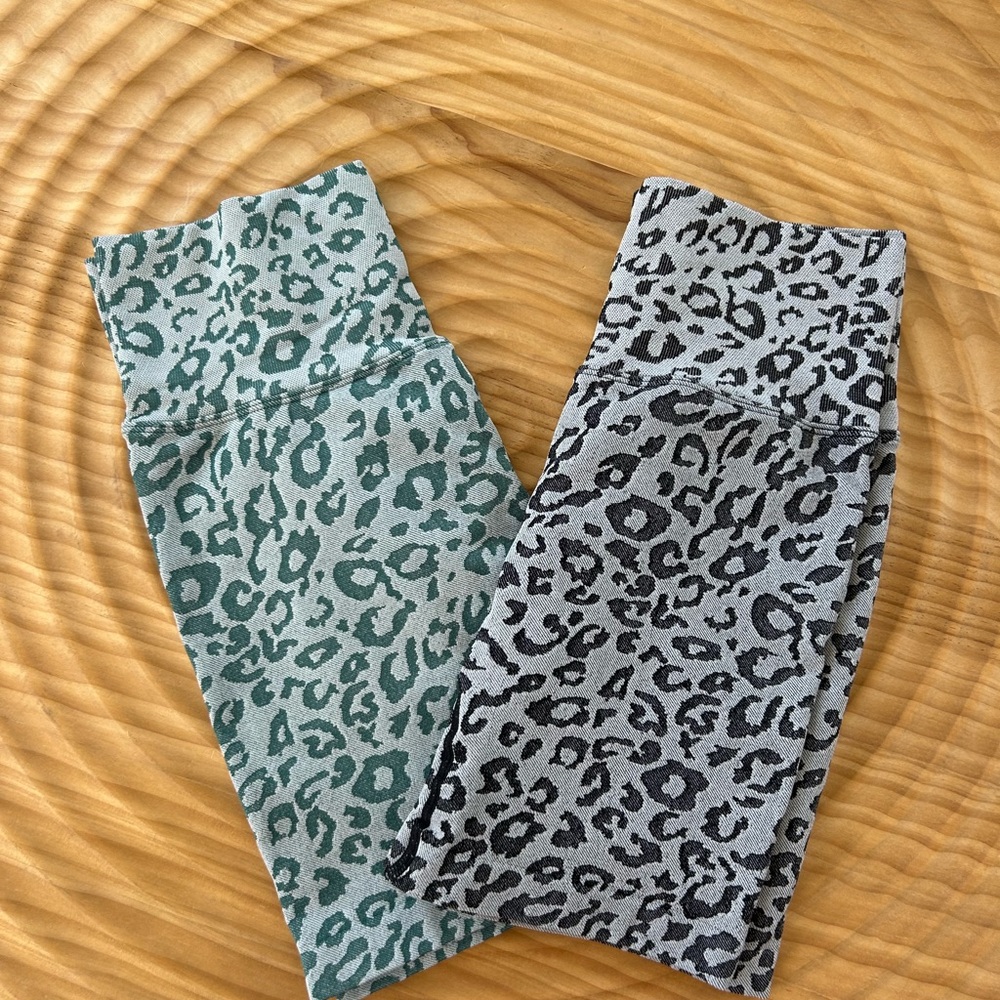 Leopard Print Scrunch Biker Shorts - Green and Gray